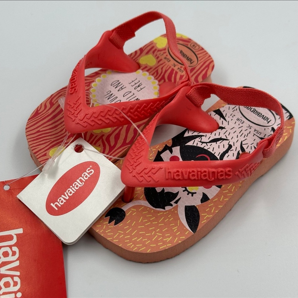 Havaianas Little Kids Flip Flops Zebra Young Wild & Free Coral Back Strap New 5c